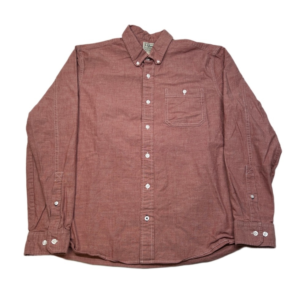 L.L. Bean Sunwashed Shirt Mens Medium Red Button Down‎ Long Sleeve Casual